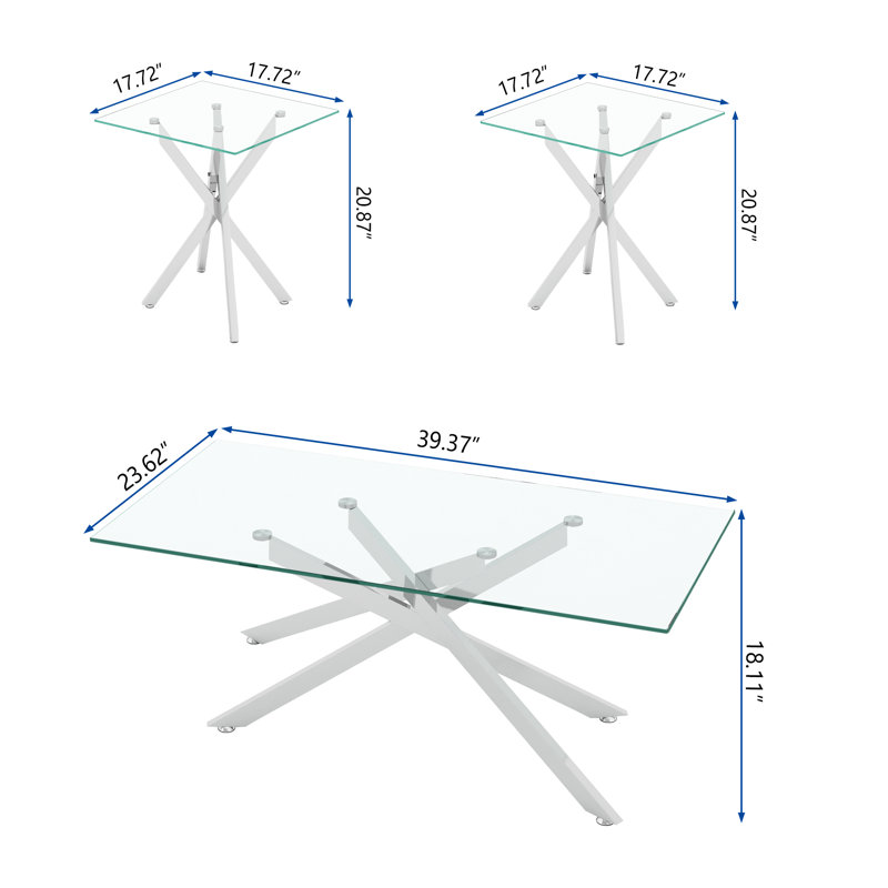 Mercer41 Kirstin 3 Piece Living Room Table Set with Glass top and
